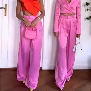 zara pink satin wide leg pants size M